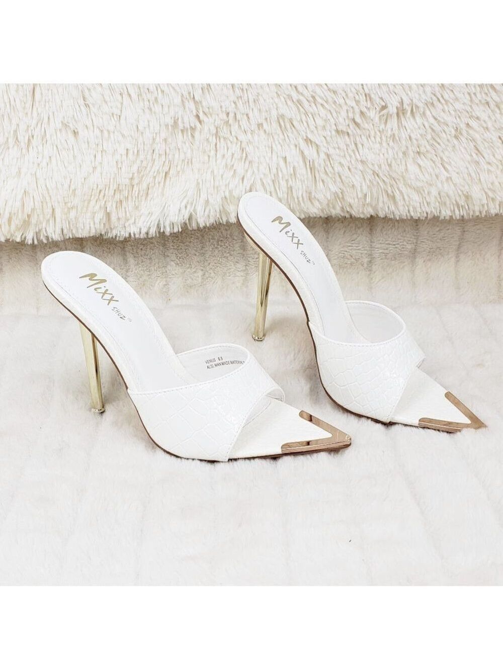 Venus White Slip On Pointy Toe High Heel Slides Brand New